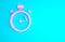 Pink Stopwatch icon isolated on blue background. Time timer sign. Chronometer sign. Minimalism concept. 3d illustration