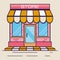 Pink store icon. Shop icon. Flat design. Vector illustration