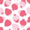 Pink strawberry with cream seamless pattern. Background of fresh delicious garden berries. Natural juicy organic healthy