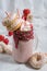 Pink strawberry freakshake with sweets