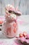 Pink strawberry freakshake with sweets