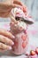 Pink strawberry freakshake with sweets