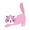 Pink stretching cat cartoon feline character pets