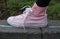 Pink striped canvas shoes