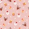 Pink stripes seamless Christmas Santa Claus background ï¼Œreindeer and gift elements