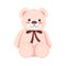 Pink stuffed bear semi flat RGB color vector illustration