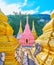 The pink stupa in Nget Pyaw Taw Paya complex, Pindaya, Myanmar