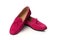 Pink suede woman`s moccasins shoes