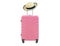 Pink Suitcase with wheels and sun hat isolated on white