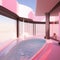 Pink sunlit indoor lounge with a pool