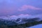 Pink sunrise over the Ural Mountains