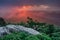 Pink Sunset Through Fog on Jane Bald Horizontal