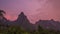 Pink Sunset at Limestone Mountain Tropical Area Timelapse. Khao Sok, Thailand