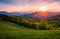 Pink sunset over the mountains in springtime