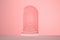 Pink surreal 3d interior render. Abstract arch corridor pastel pink background concept.