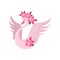 Pink swan with spread wings. Vector illustration on white background.