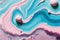 Pink and teal liquid ink swirl abstract background with ravishing wavy pattern.