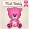 Pink teddy bear. Cartoon vector illustration