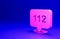Pink Telephone with emergency call 112 icon isolated on blue background. Police, ambulance, fire department, call, phone