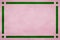 Pink textured parchment paper background. Green geometric border trim. Rectangle lines, squares in corners.