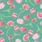 Pink textured vector icons about amorousness and romance. Seamless pattern retro set background of stickers, pins