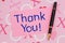 Pink Thank You greeting card on love paper