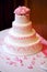 Pink Tiered Wedding Cake With Pink Flowers