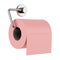 Pink toilet paper on holder isolated on white