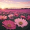 Pink tone of cosmos flower field. Sweet and love in valentine day background concept made with Generative AI