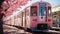 Pink train in Tokyo, Japan. AI Generated