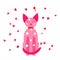 Pink transparent cat sits and butterflies fly around. Cute Kawai cat home collar. Pet for a walk