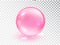 Pink transparent glass ball Isolated. Vector realistic shine sphere or soap bubble. 3D illustration