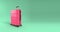 Pink travel suitcase travel concept minimal style green welcome banner 3d render