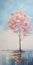 Pink Tree: Minimalistic Landscape Painting In The Style Of Monet