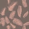 Pink Tropical Background. Black Seamless Leaves. Coral Pattern Leaf. Gray Banana Leaves. Decoration Leaves.