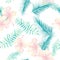 Pink Tropical Leaves. Navy Seamless Leaf. Coral Pattern Nature. Blue Flower Design. Azure Wallpaper Palm.