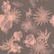 Pink Tropical Painting. Gray Seamless Exotic. Black Pattern Leaf. Coral Flower Palm. Floral Painting. Isolated Background.