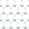 Pink tulip green leaves seamless pattern on white stock vector illustration