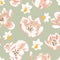 Pink tulips and daffodils, spring flowers, seamless
