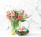 Pink tulips Easter eggs Spring flowers decoration