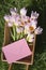 Pink tulips with envelope