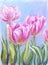 Pink tulips, oil painting