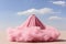 A pink tulle on top of a pile of clouds. Generative AI image.