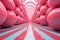 A pink tunnel with many balls in it, AI