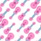 Pink ukulele guitar hawaiian seamless pattern in cartoon style