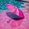 pink umbrellis floating in pool of water with shadow on the ground and a