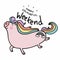 Pink Unicorn happy colourful weekend cartoon  illustration doodle style