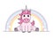 Pink unicorn with rainbow sitting pastel colors