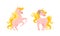Pink Unicorn with Slender Legs and Golden Mane Vector Set