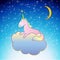 Pink Unicorn Vector sleeping on a cloud night scene sweet dreams